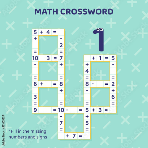 Math Crossword puzzle for children solve example.
