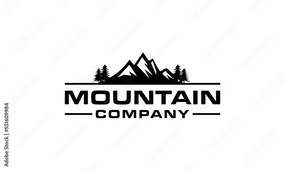 Mountain Landscape Silhouette for Outdoor Travel Adventure logo design.
