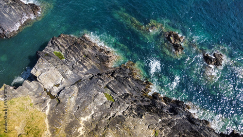 Epic cliffs of Ireland. The picturesque coast of the Celtic Sea  West Cork. Seascape  top view.