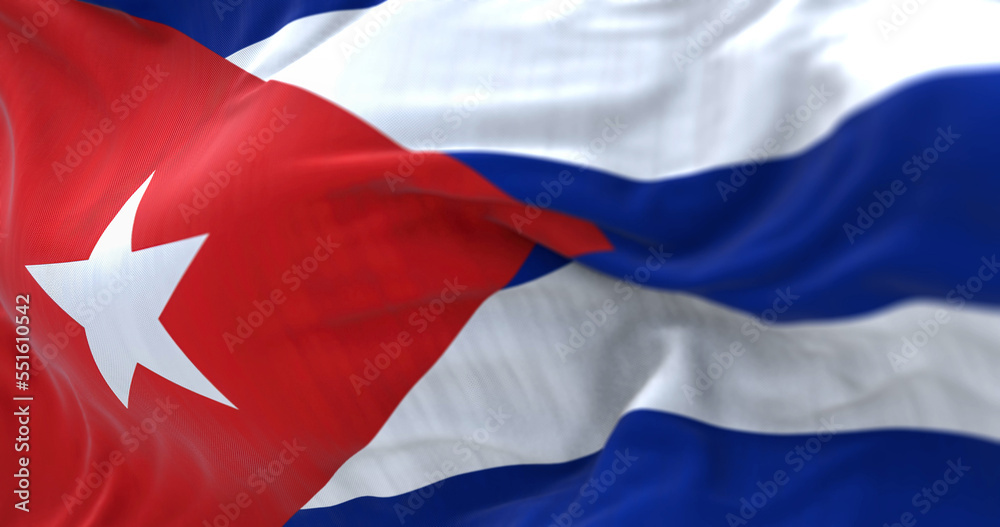 Close-up view of the Cuba national flag waving in the wind Close-up view of the Cuba national flag waving in the wind