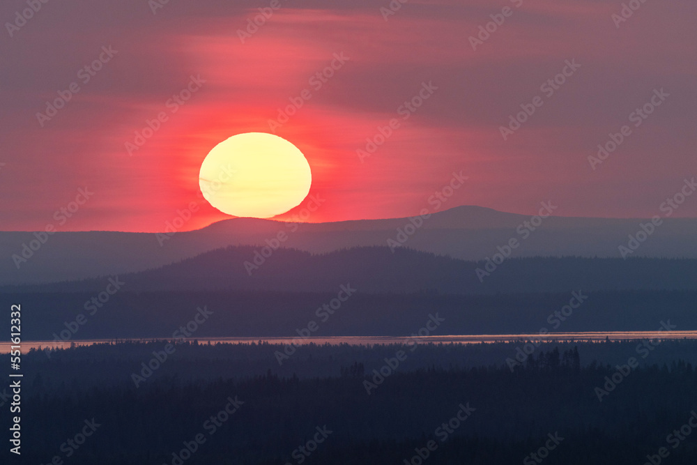 Beautiful midsummer sunrise in wilderness near Kuusamo, Northern Finland Beautiful midsummer sunrise in wilderness near Kuusamo, Northern Finland