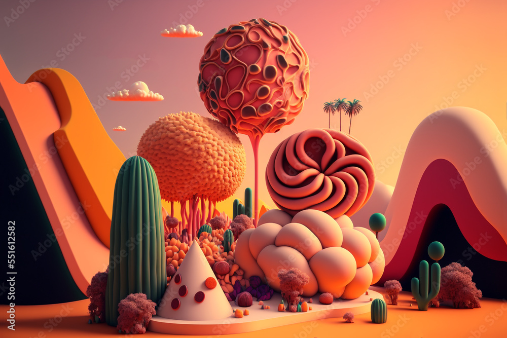 surrealism-style-of-weird-candy-tree-and-cactus-in-dessert-atmosphere
