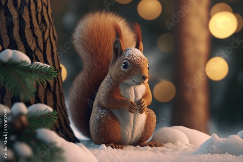 Cute squirrel in the forest with bokeh background lighting © Qrisio
