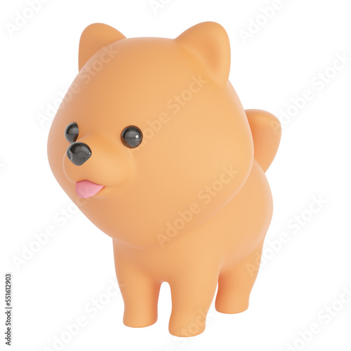 Cute Pomeranian dog isolated on white background. 3d rendering      