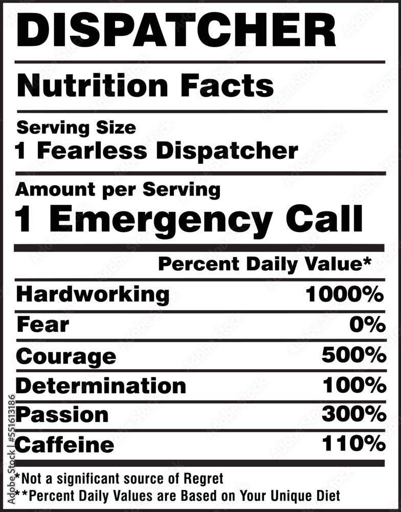 Dispatcher Nutrition Facts Label Vector Dispatcher Nutrition Facts Label Vector