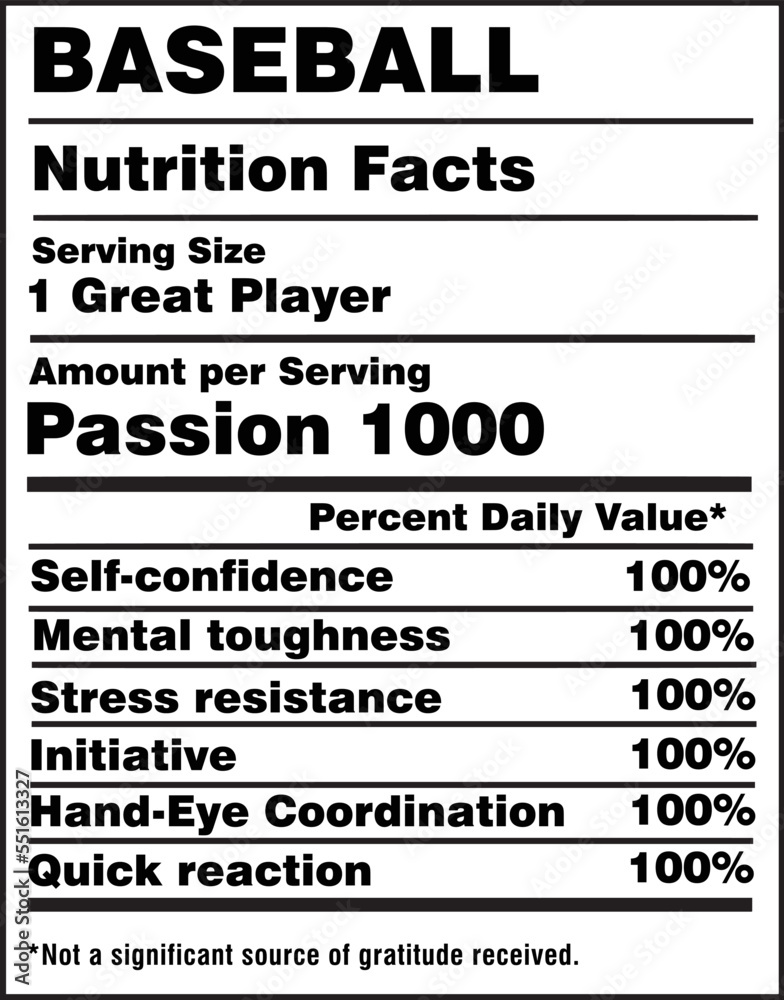 Baseball Nutrition Facts Label Vector Stock Vector Adobe Stock