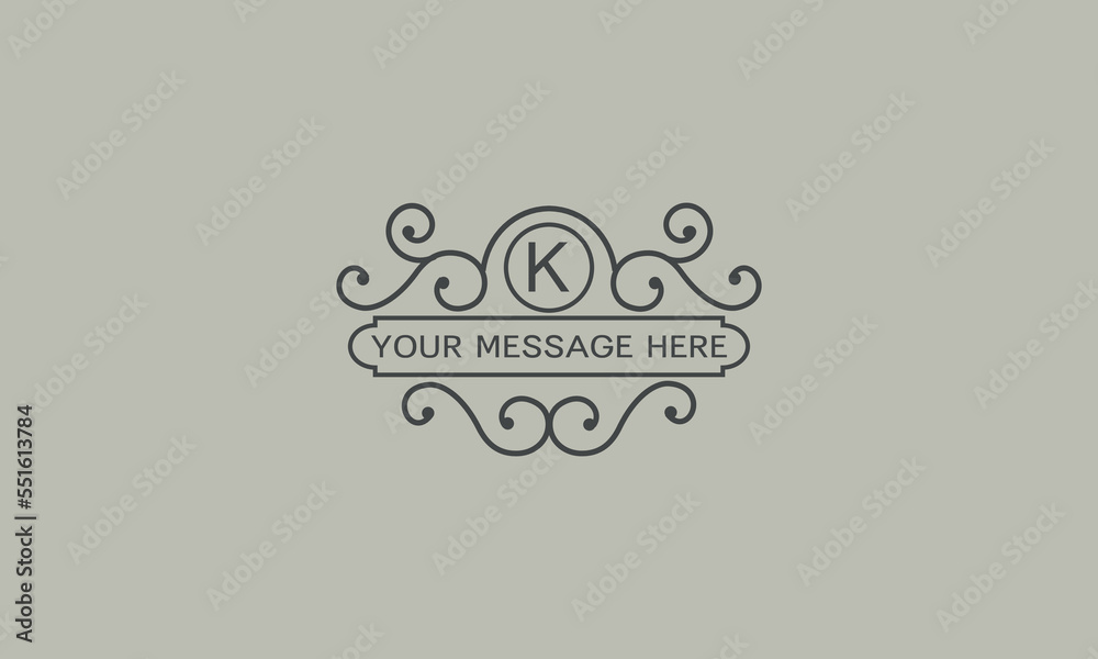 Creative logo design template and initial K. Vector illustration, elegant monogram with place for text Creative logo design template and initial K. Vector illustration, elegant monogram with place for text