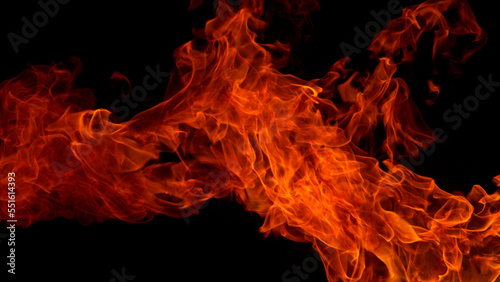 Fire blasts on black background, close-up
