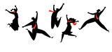 team jumping, people silhouette. Vector illustration, clip art, cartoon black and white.