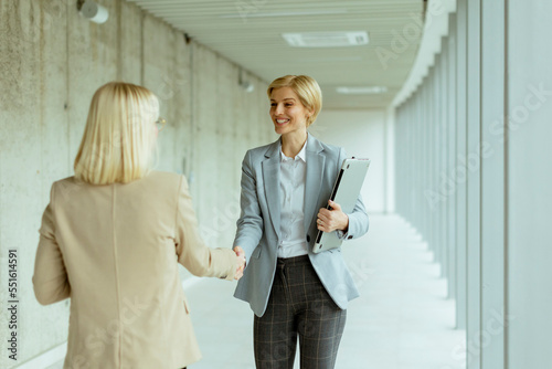 Business women handshaking ...