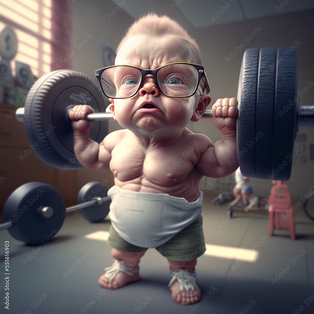 baby lifting weights exercise cartoon Stock Illustration Adobe Stock