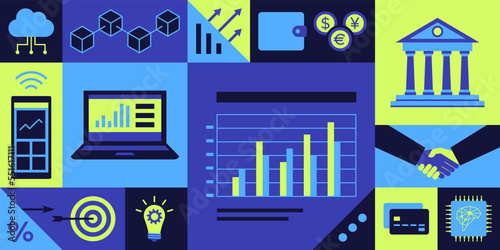 Business and finance icons vector background