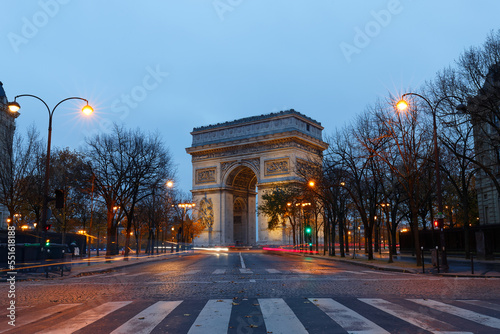 The Triumphal Arch in evening, Paris, France.