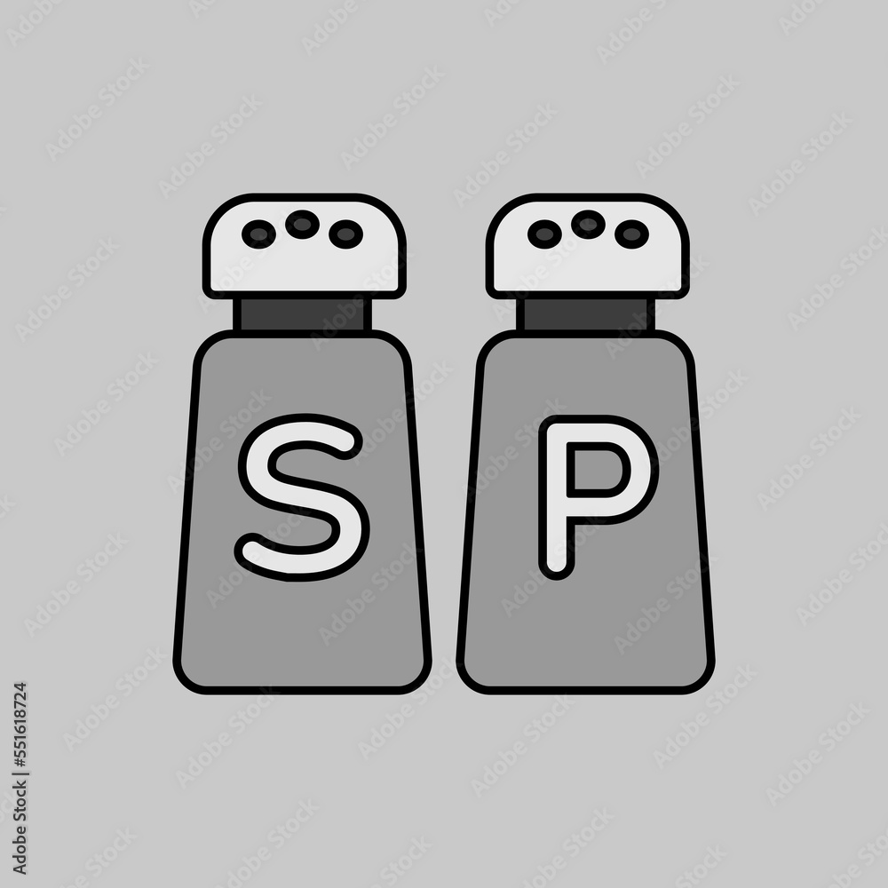 Salt and pepper condiment shakers vector icon Salt and pepper condiment shakers vector icon