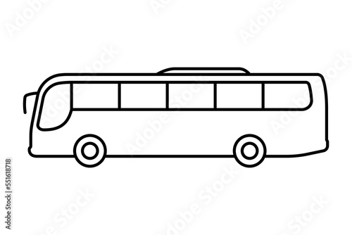Big long passenger bus icon. Black contour linear silhouette. Side view. Editable strokes. Vector simple flat graphic illustration. Isolated object on a white background. Isolate.