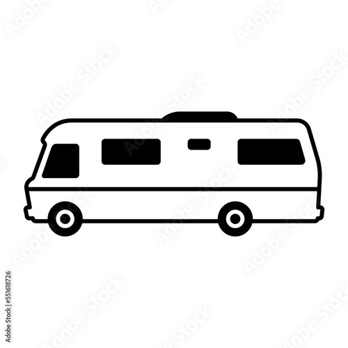 Motorhome icon. Camper, caravan. Black contour linear silhouette. Side view. Editable strokes. Vector simple flat graphic illustration. Isolated object on a white background. Isolate.