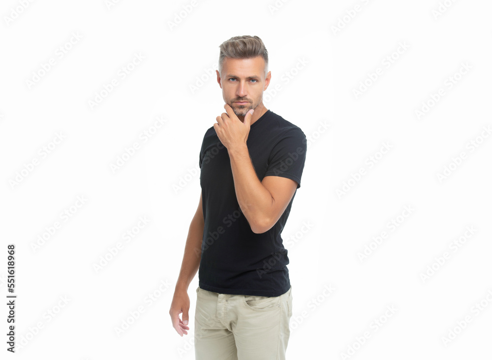 handsome grizzled man in casual tshirt. grizzled man style. studio shot of grizzled man. handsome grizzled man in casual tshirt. grizzled man style. studio shot of grizzled man.