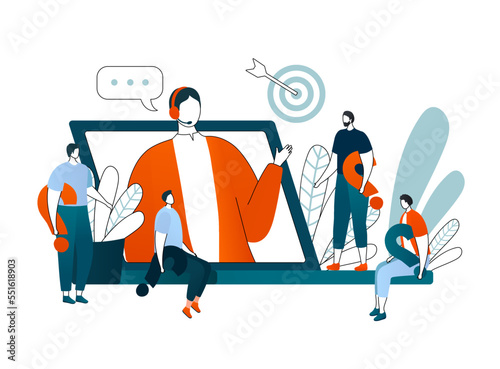 Online consultation, vector illustration. Video conference. Businesswoman online consulting. Telecommunication concept.