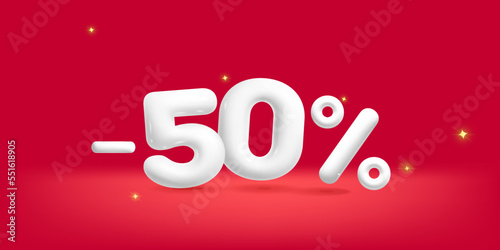 3d vector cartoon render white number  - 50 percent off discount sale tag symbol design element