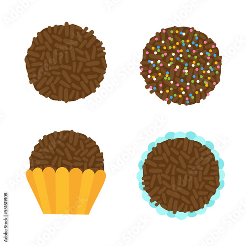 Brigadeiro. Brazilian typical chocolate dessert icon set. Chololatte ball icons