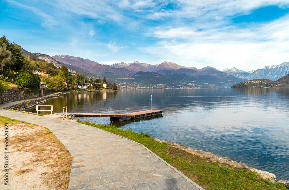 Landscape of Lake Como from lakeside of Cremia village, Lombardy, Italy