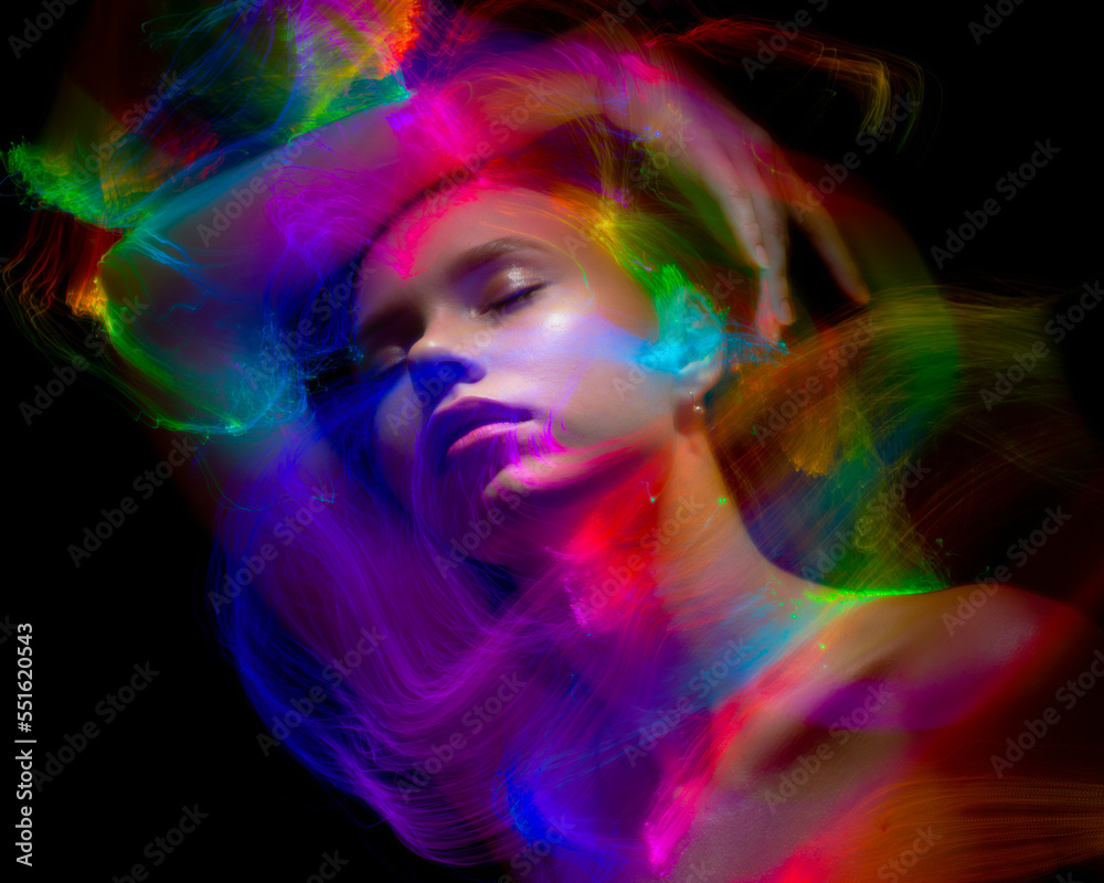 Portrait in the style of light painting. Long exposure photo, Abstract portrait in LGBT style Portrait in the style of light painting. Long exposure photo, Abstract portrait in LGBT style