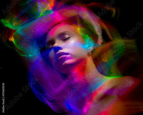 Portrait in the style of light painting. Long exposure photo  Abstract portrait in LGBT style