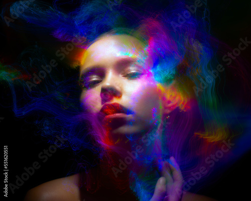 Portrait in the style of light painting. Long exposure photo  Abstract portrait in LGBT style