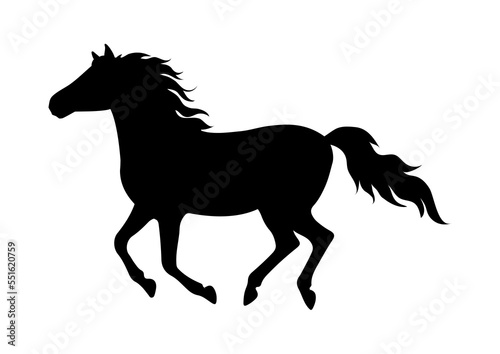 Silhouette of a running horse. Black horse silhouette on white background