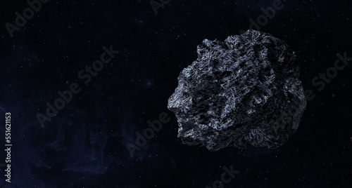 Asteroid or a meteorite flies in space. This image elements furnished by NASA. 