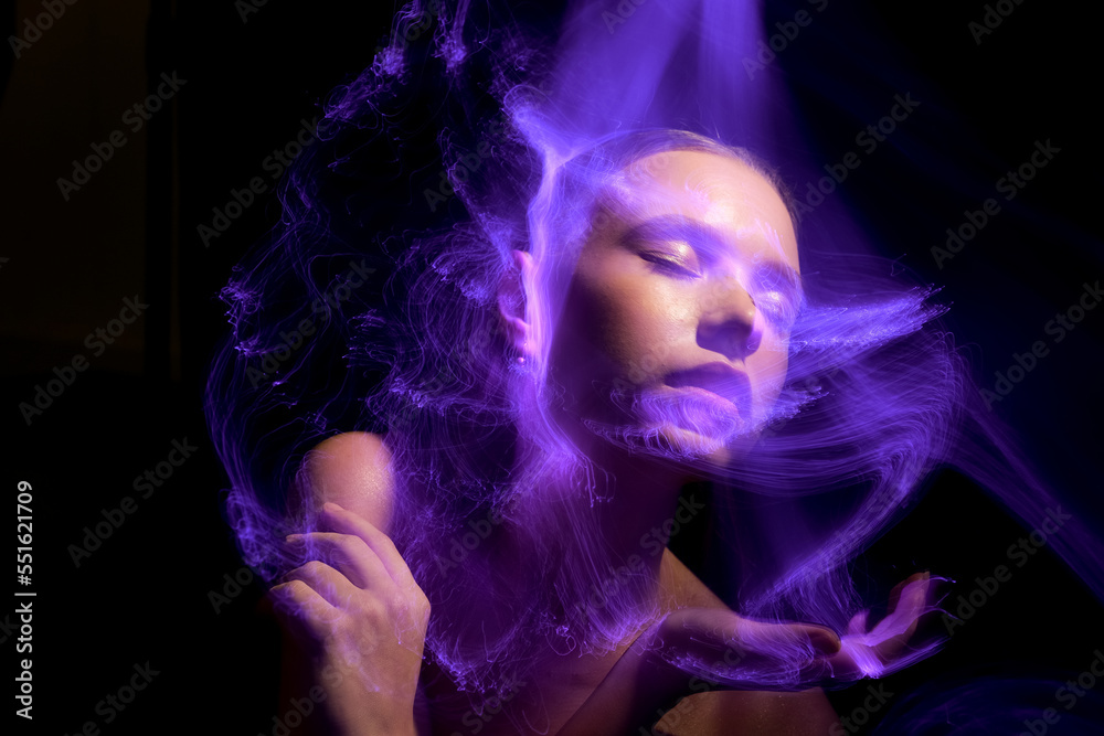 lightpainting portrait, new art direction, long exposure photo without photoshop, light drawing at long exposure	