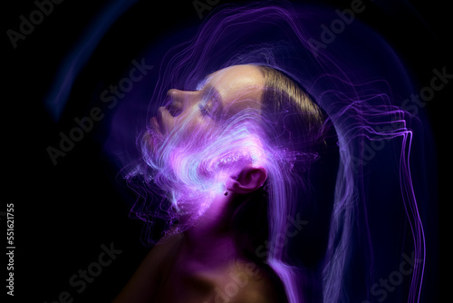 lightpainting portrait, new art direction, long exposure photo without photoshop, light drawing at long exposure 