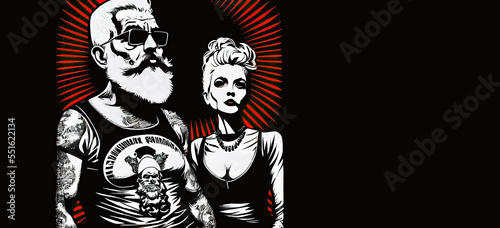 Christmas Santa Claus and Mrs. Claus in a Punk Rock style. Generative AI © AGA ART Studio