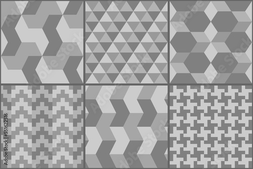 Collection of six ethnic seamless patterns. Rhombuses, diamonds, lozenges, triangles, hexagons, crosses, chevrons images. Folk prints. Tribal wallpapers. Geometrical ornaments set. Abstracts. Vectors