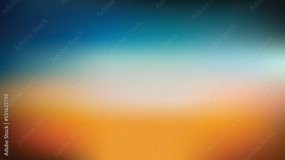 Blue, Teal and Orange Defocused Blurred Motion Gradient Abstract Background Vector Illustration, Horizontal