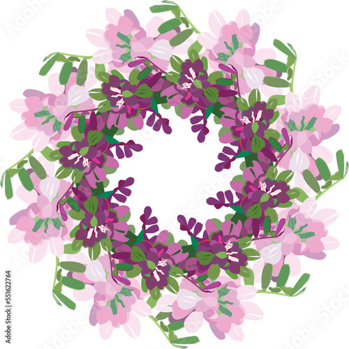 pink and purple floral wreath on transparent background