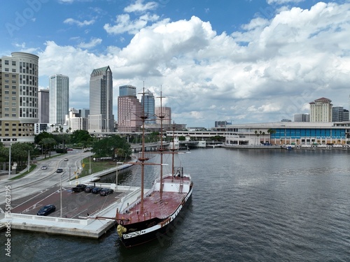 a view of the Tampa skyline with the Gasparilla pirate ship in the foreground  photo