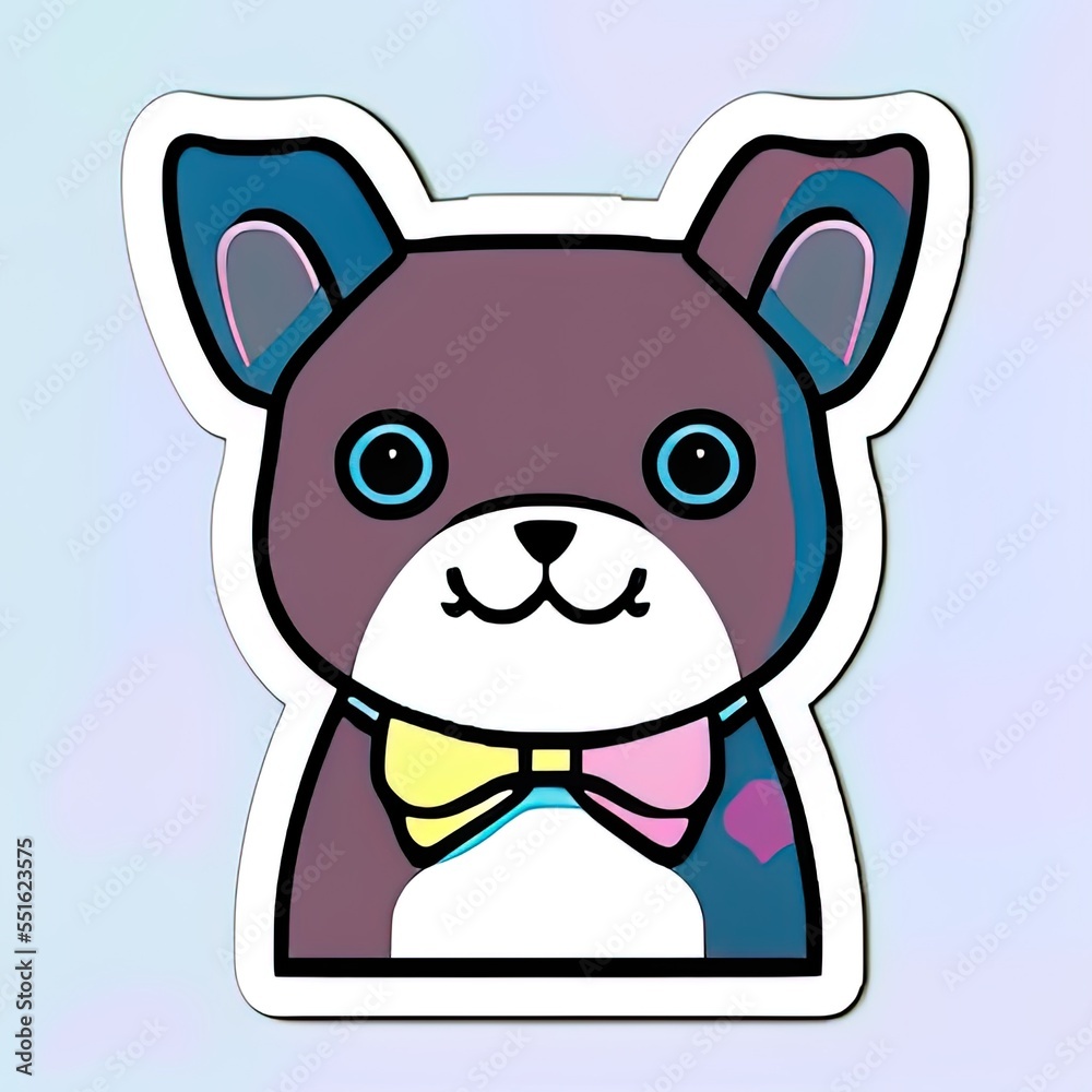 Die-cut sticker, Cute kawaii dog sticker, white background, illustration minimalism, vector, pastel colors