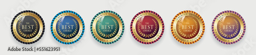 Premium quality Best choice medals set. Realistic golden labels - badges, best choice. Realistic icons isolated on transparent background. Set vector illustration.