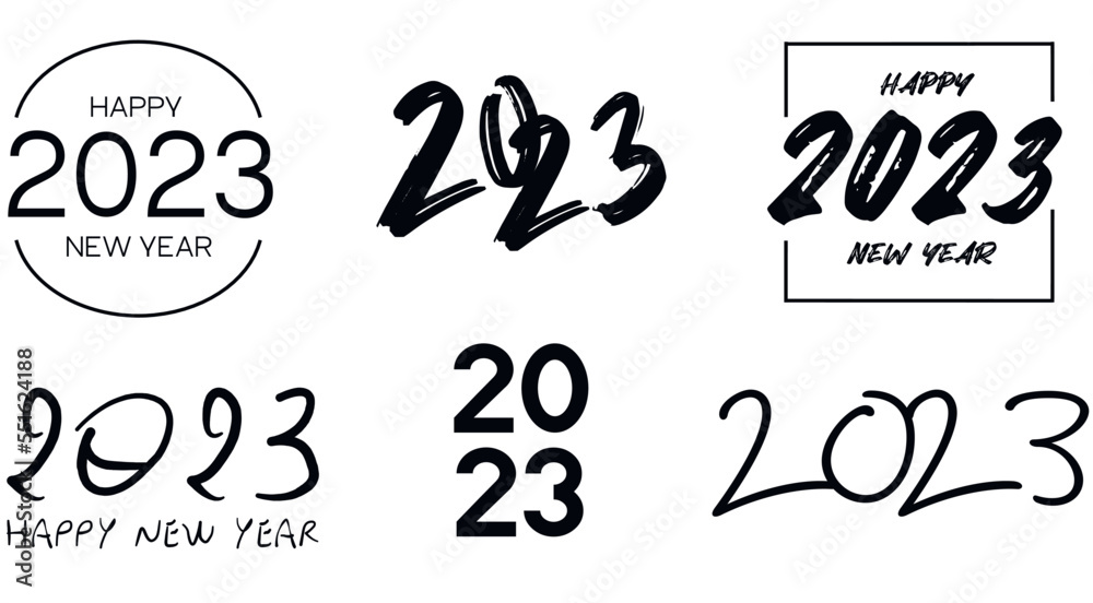 Collection of 2023 Happy New Year symbols. Vector illustration with