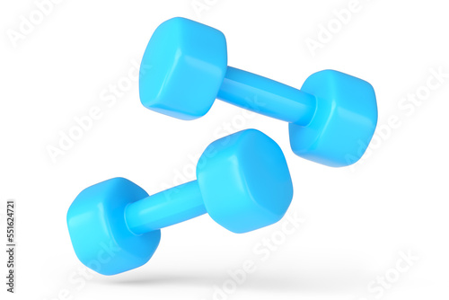 Pair of rubber blue dumbbells isolated on white background