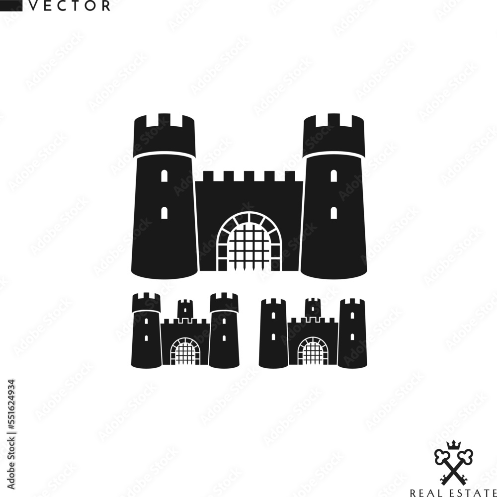 Old castles. Isolated buildings on white background