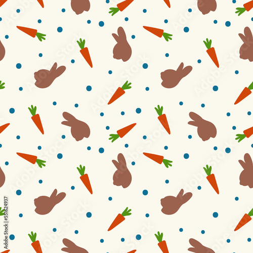 Pattern drawing with carrots, a cute hare symbol of the new year 2023. Vector illustration for postcard, banner, web, decor, design, art, calendar. Vector illustration