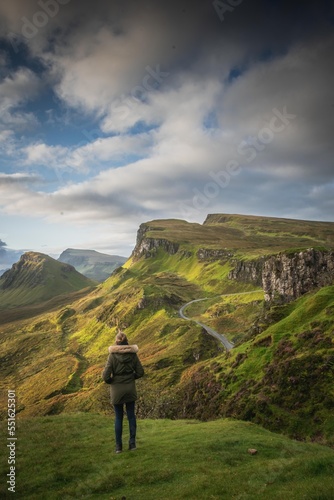 Tourist in Quiraing, Isle of Skye, Scotland