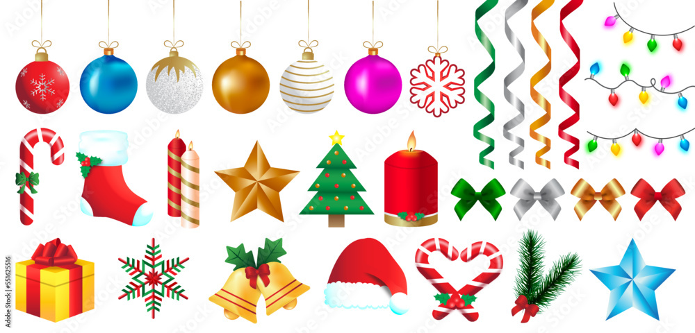 Iconos de colores de navidad tipo ilustración, año nuevo fiestas de fin de año