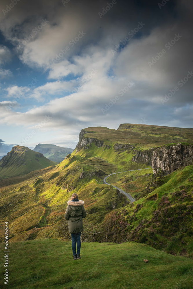 Tourist in Quiraing, Isle of Skye, Scotland