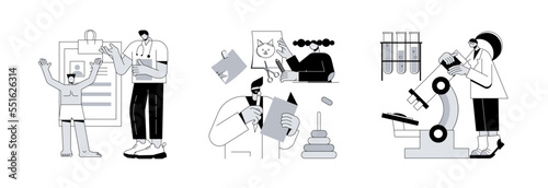 Pediatric check up abstract concept vector illustration set. Head to toe physical examination, developmental screening, blood testing, children health issue diagnostics abstract metaphor.