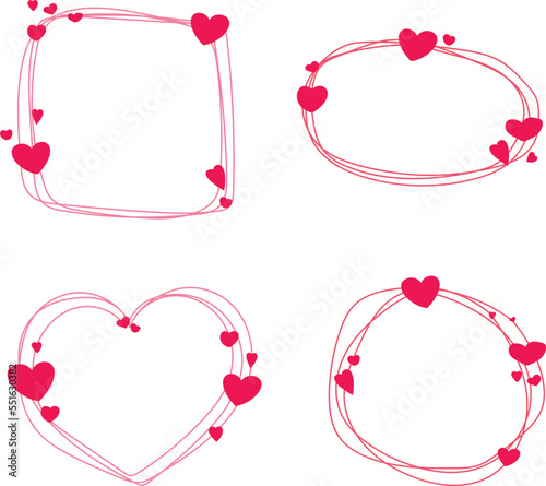 pink heart frames. Decoration border with hearts. Heart border