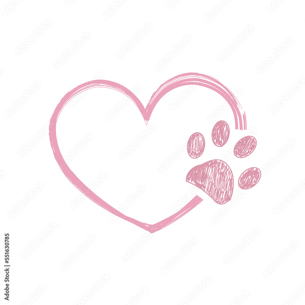 Pink heart with paw print. Happy Valentine's day design - obrazy, fototapety, plakaty 
