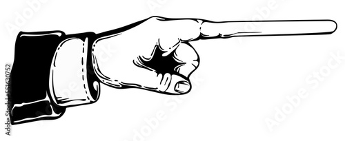 Very long forefinger pointing aside - editable finger, copy space